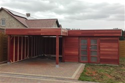 Tuinhuis met plat dak en carport