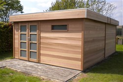 Tuinhuis met plat dak en draaideur
