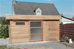 Tuinhuis met plat dak en glazen deur