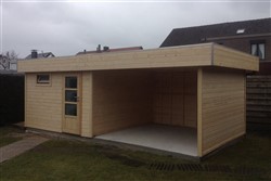 Tuinhuis met plat dak en zithoek